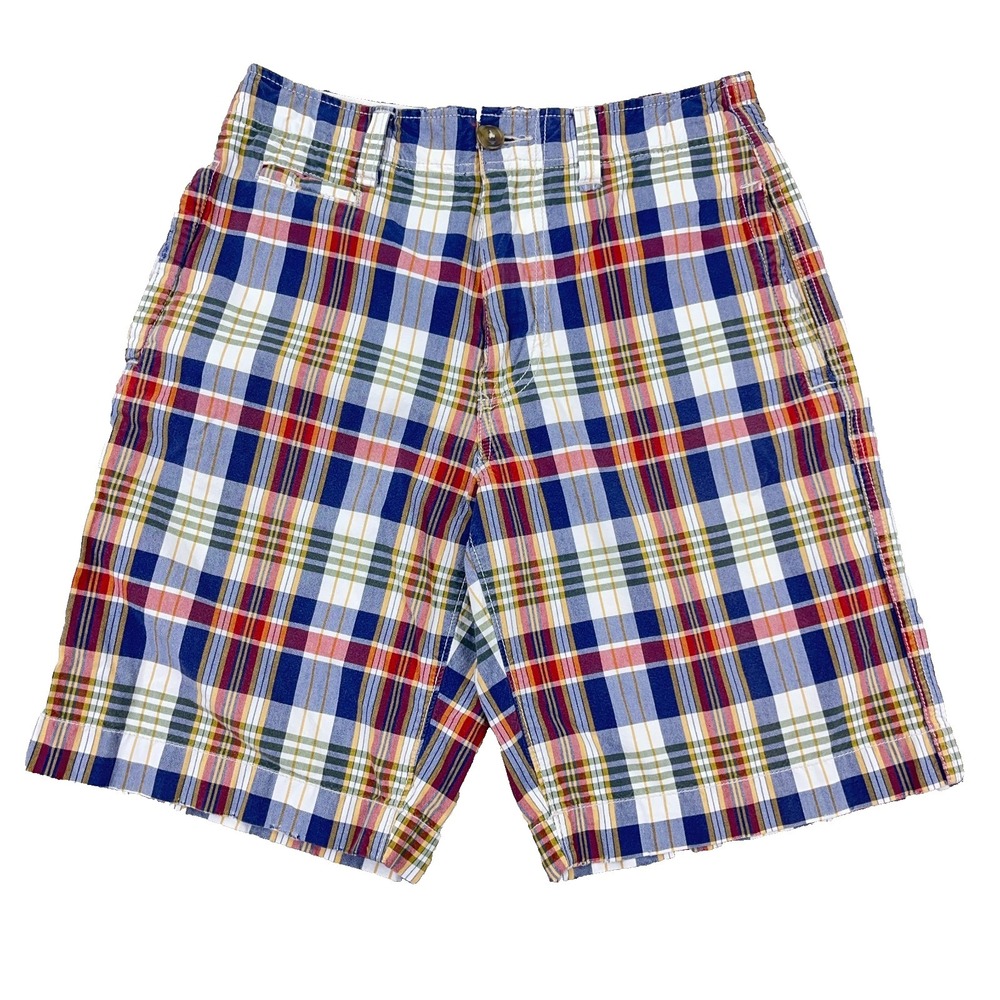 Vintage Y2K American Eagle Chino Shorts Men 28 Blue Red Plaid Tartan Preppy